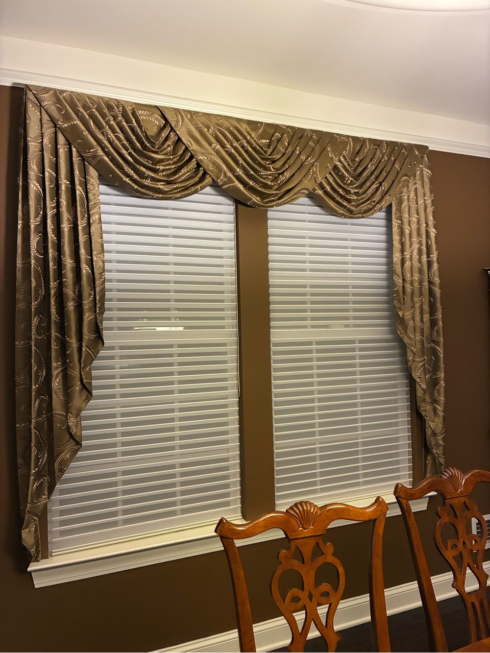 Silk Valance and Drapery in Bronze